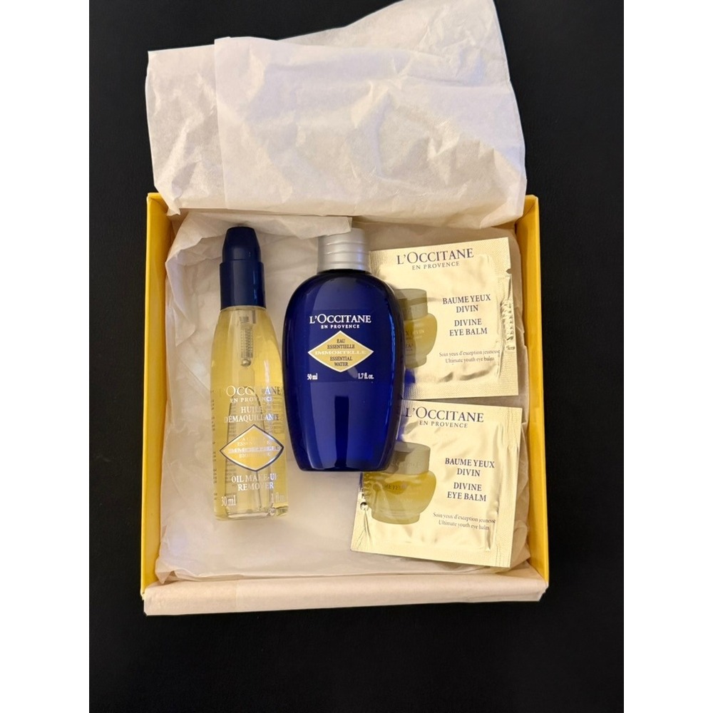 L'Occitane Immortelle Skincare Gift Set Oil Makeup Remover Eye Balm 4pc